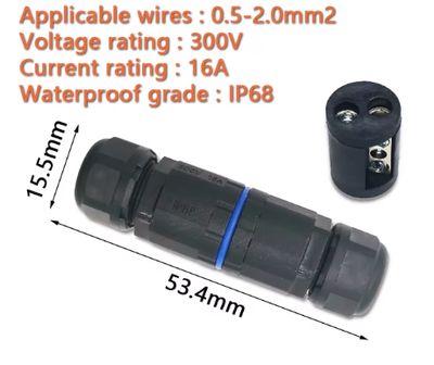 IP68 Cable connector 2 pole 10A Rating KVSF15