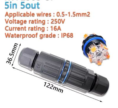 IP68 Cable Connector 5 pole 16A rating FCN-16250