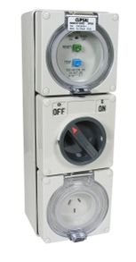 56 Series RCD Protected Switched Socket Outlet 250V 10A 3 Flat PIN IP66 30mA RCD 56SC310RC-GY