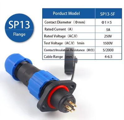 Weatherproof IP67 Connector Set Flanged 13mm 5 Pin SP13-5F