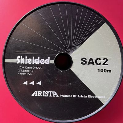 SHIELDED BLACK SPEAKER CABLE 10*0.12MM OFC*2CORE 2x1.6MM SAC2 100M ROLL