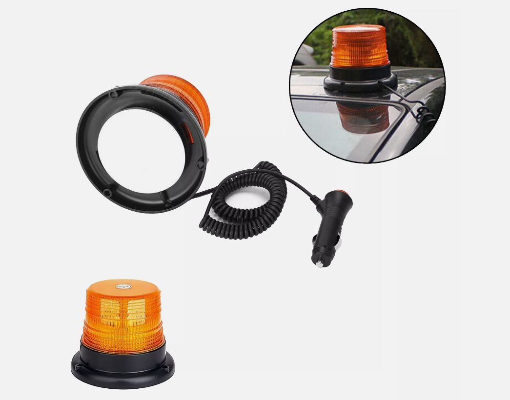 AMBER ORANGE LED BACON STROBE FLASHING EMERGENCY LIGHT 12V CAR LIGHTER PLUG MAGNETIC