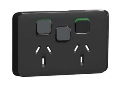 Iconic 10A Double Powerpoint with extra switch Cover Plate Extra Black 3025XC-XB