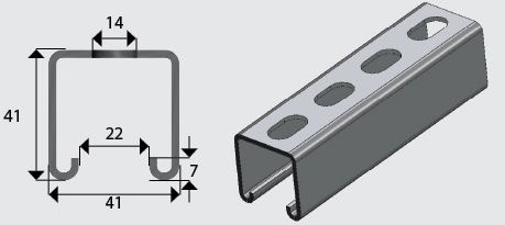 E1000SG Unistrut Slotted Channel 41mm x 41mm x 6m GB Galvanised 2.5mm thick D1000SG