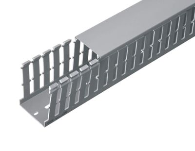 FINGER SLOTTED CABLE DUCT 100MM X 100MM X 2M WITH LID GREY