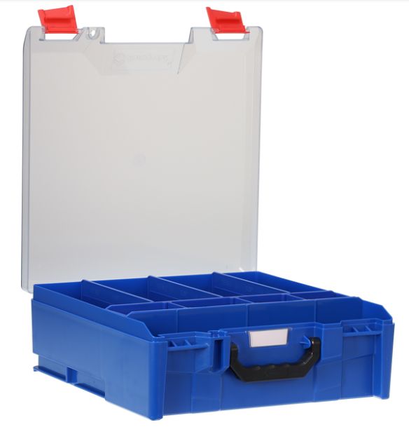STORAGE TEK CASE LARGE, CLEAR PC LID WITH DIVIDERS, BLUE