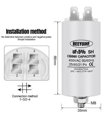 20uF Capacitor Motor CBB60 with M8 Screw end 450VAC
