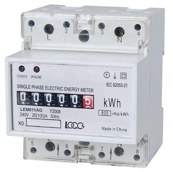 1 PHASE 2 WIRE KWH ANALOGUE ENERGY METER 4 POLE SPACE DIN MOUNT LEM011AG