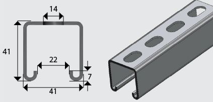 E1000SG3000SG Unistrut Slotted Channel 41mm x 41mm x 3m GB Galvanised 2.5mm thick D10003SG