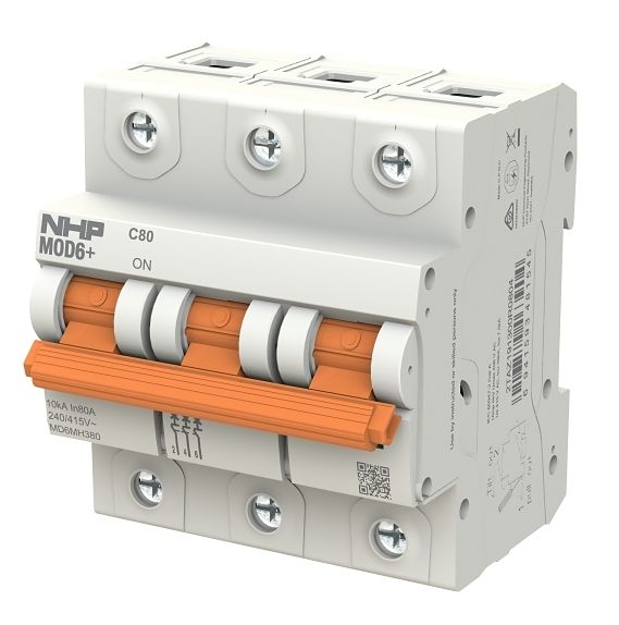NHP MOD6+ MCB 10kA 3 Pole 80A C Curve MD6MH380