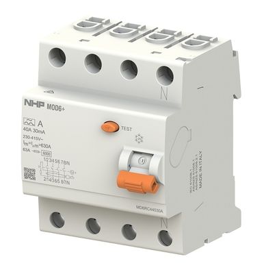 NHP MOD6+ RCCB 3 Pole and Switched N 63A 30mA Type A MD6RC46330A