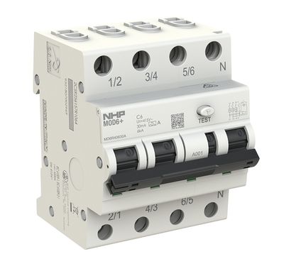 NHP MOD6+ RCBO 6kA 3 Pole and Switched N 32A C Curve 30mA Type A MD6R43230A