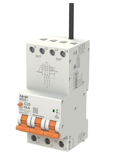 NHP MOD6+ RCBO 6kA 3 Pole and N 20A C Curve 30mA Type A MD6RT2030A