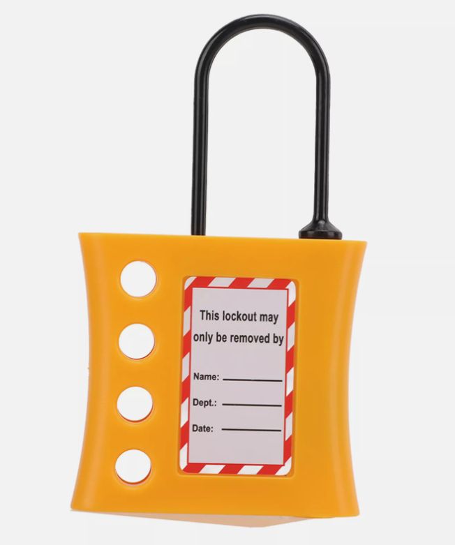 Non-conductive insulated yellow shackle hasp Do not operate lockout