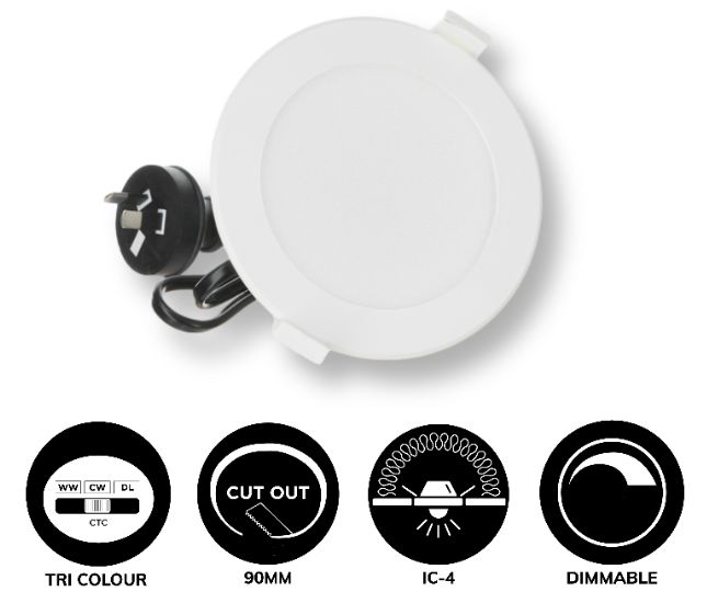 10W TRI-COLOR CCT DOWNLIGHT 90MM CUTOUT WHITE FLAT FACE DIMMABLE NEXE-DL1210EKO