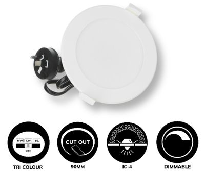 10W Downlight CCT Tri-colour 90mm Cutout Dimmable White Flat Face NEXE-DL1210EKO