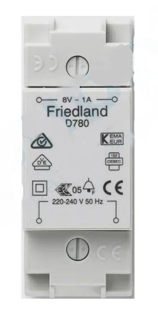 DOOR BELL TRANSFORMER 230VAC TO 8VAC 1A D780