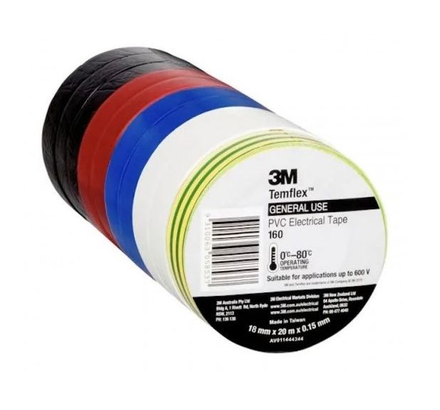 3M Temflex PVC Electrical Insulation Tape Rainbow coloured pack of 10