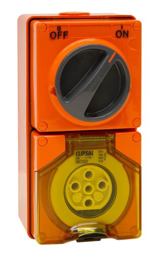 CLIPSAL 5 PIN 10A COMBINATION SWITCHED SOCKET OUTLET 56 SERIES 56C510 ORANGE