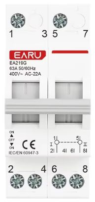 MANUAL CHANGEOVER SWITCH DIN RAIL MOUNT TWO 2 PHASE 2 POLE 63A EA219G