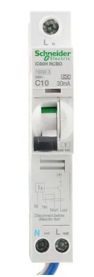 SCHNEIDER 10A RCBO 10kA 30mA TYPE A Acti9 iC60H A9D11810 WITH NEUTRAL TAIL