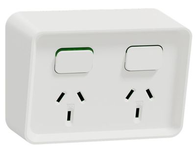 Clipsal Iconic Weatherproof Double GPO powerpoint 10A Vivid White O3025-XW