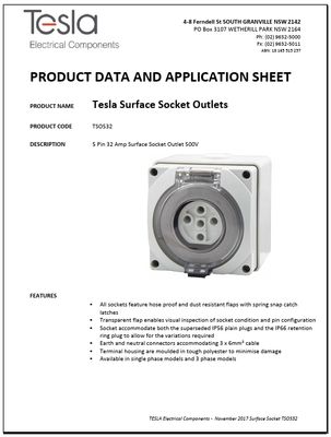 5 Pin 32A Socket Outlet with Base TSO532