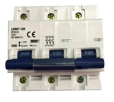 100A MCB CIRCUIT BREAKER 10KA 4 POLE 27mm PITCH C CURVE LNM7-125