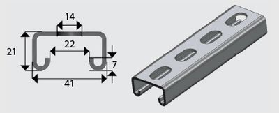 E3300S Unistrut Slotted Channel 41mm x 21mm GB 3M LONG Galvanised 2.5mm thick D33003SG