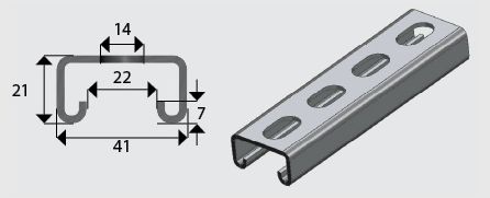 E3300S Unistrut Slotted Channel 41mm x 21mm x 6m GB Galvanised 2.5mm thick D3300SG