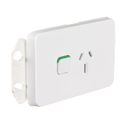 Clipsal Iconic 15A Single GPO powerpoint Horizontal Vivid White 3015/15-VW