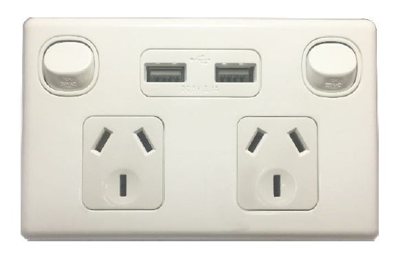 Double GPO Powerpoint with twin 2 x USB A charger ports 2.1A TESGPO2USB