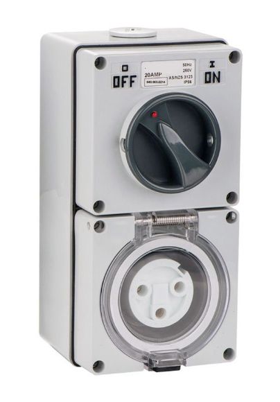 3 Pin 20A Combination Switched Socket Outlet 56 series type IP66 CVC320