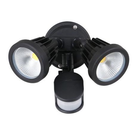 Double Spotlight weatherproof with sensor security light 30w IP65 tri-color Black AC4262-BK