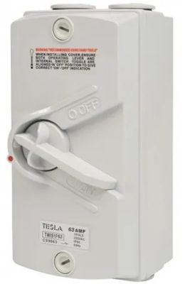 Weatherproof Isolation switch Isolator 2 pole 63A NX2P63