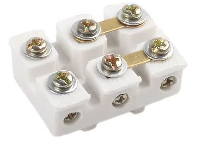Motor terminal block single phase 6 pin 43mm x 32mm M4 screws brass with 2 connecting plates