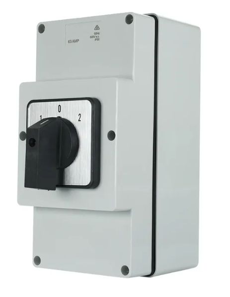 3 pole 63A Industrial Changeover switch with IP66 enclosure