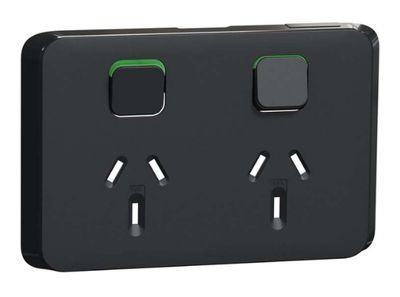 Clipsal Iconic 10A Double Powerpoint Cover Plate Extra Black 3025C-XB