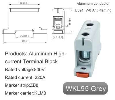 Aluminium Power Distribution block suit to 95mm sq cable 220A WKL95
