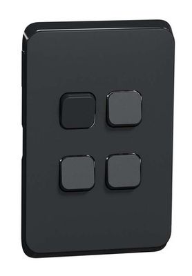 Clipsal Iconic 4 Gang Switch Skin Cover Extra Black 3044C-XB