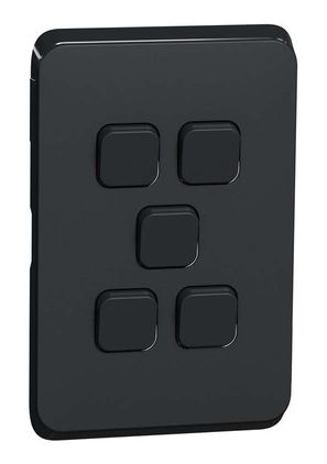 Clipsal Iconic 5 Gang Switch Skin Cover Extra Black 3045C-XB