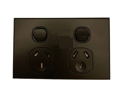 Slim Line Double GPO Power point Black Orly Range 3AAU-DPO10/B