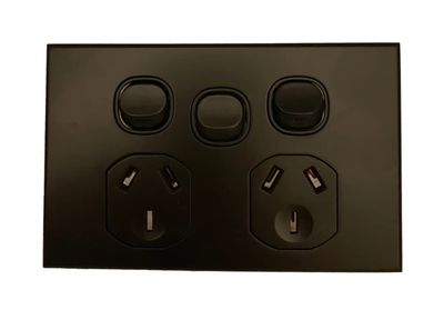 Slim Line Double GPO Powerpoint with extra switch Black Orly 3AAU-DPSWO10/B