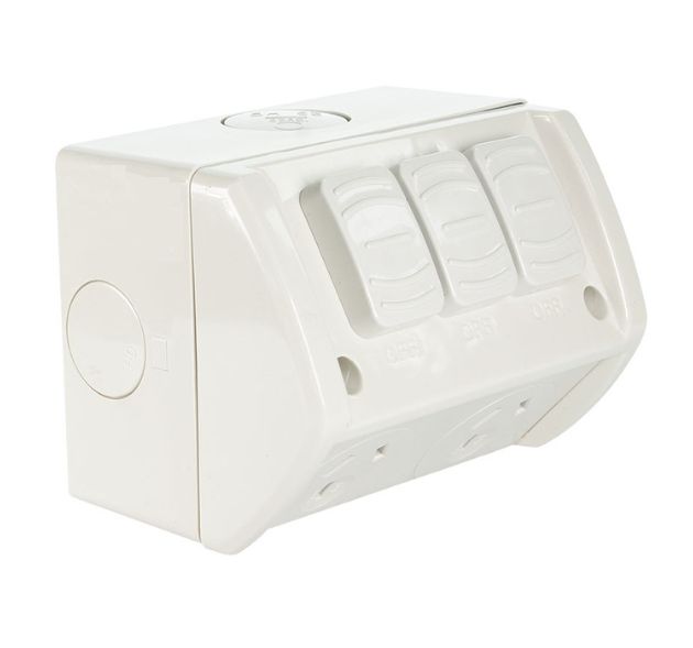 Weatherproof Double GPO with Extra Switch Outdoor Powerpoint 10A Grey IP53