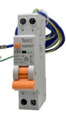 1 pole 16A RCBO with earth and neutral tail 10kA Type A - TESRCBO10K16TA