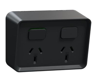 Clipsal Iconic Weatherproof Double GPO Powerpoint 10A Extra Black O3025-BK
