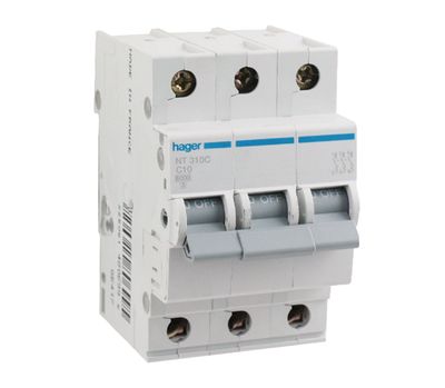 Hager 10A 3 pole MCB Circuit Breaker 6kA NT310