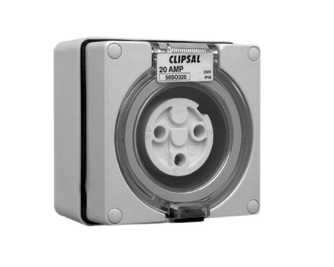 Clipsal 3 Round Pin 20A Socket Outlet IP66 Grey 56SO320