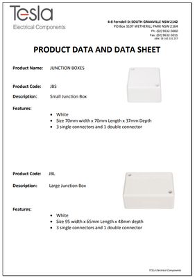 Large Junction Box 95mm x 65mm x 48mm White JBL TESJBL