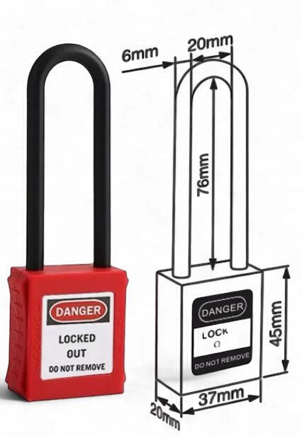 Insulated Long Safety Padlock Lockout RED LOTOPADLOCKL